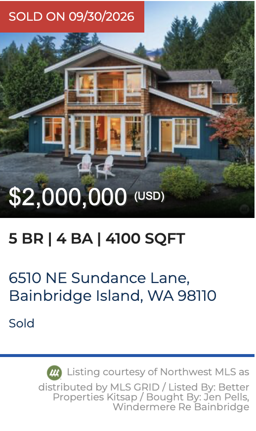 Sundance Lane on Bainbridge Island sold by Jen Pells of Windermere